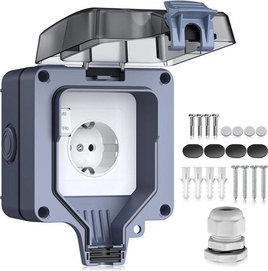 Stopcontatto esterno IP66 impermeabile costruzione a 1 polso - per esterno - giardino, cucina, garage