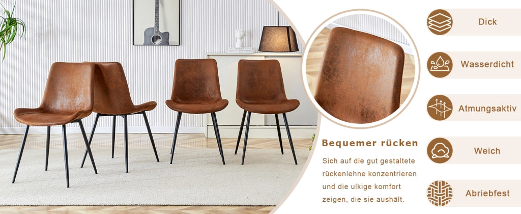 Sedie da Pranzo Set 4 Pezzi ¨C MINIMAL ¨C Tessuto Tecnico Marrone, Gambe in Metallo