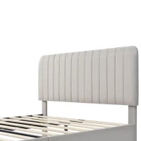 Letto Matrimoniale Moderno con Testiera Regolabile e Rete a Doghe, Imbottita in Lino, 209x165x101-107 cm, Grigio-Beige