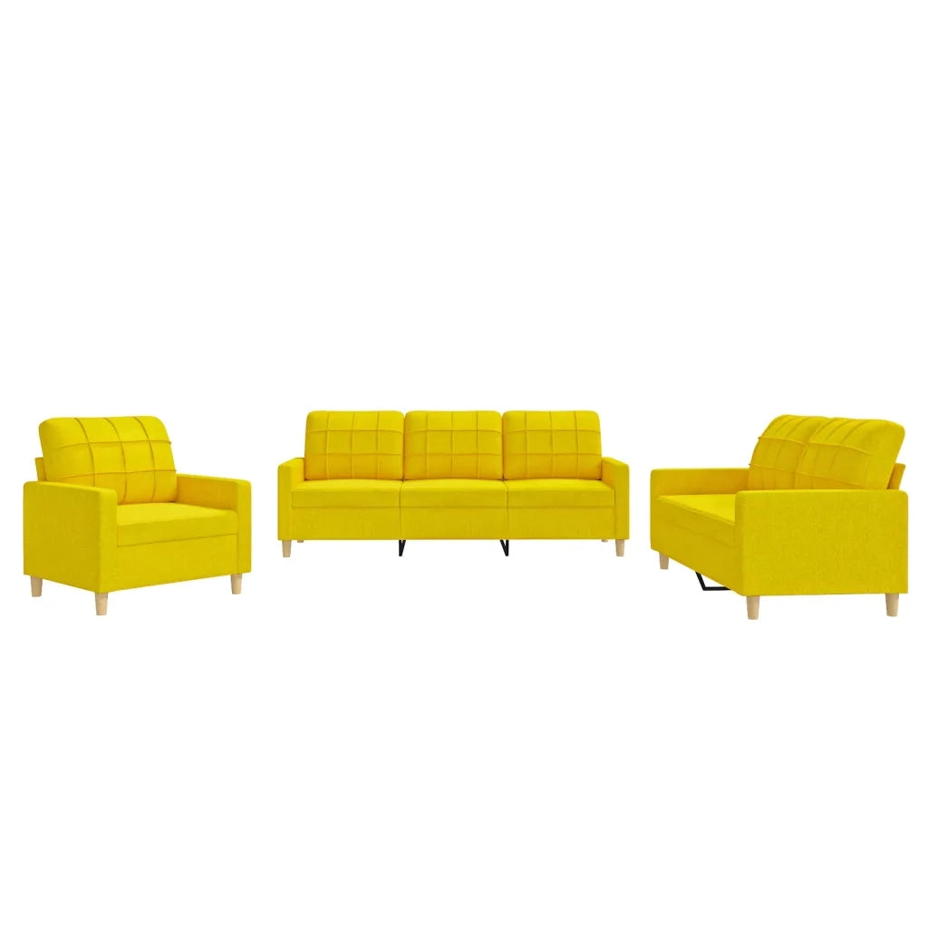 Set di Divani 3 pz con Cuscini Giallo Chiaro in Tessuto