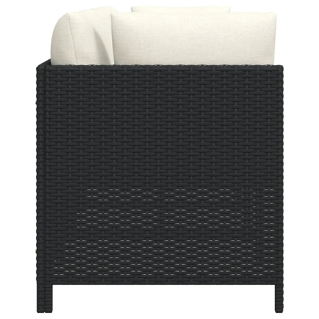 Divano da Giardino a 2 Posti con Cuscini-Sofa da Giardino-Divano da esterno Nero in Polyrattan 321829