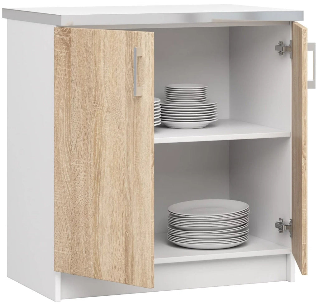 Mobile cucina modulare con piano di lavoro AKORD LIMA Bianco 80 cm 2 ante inserto frontale Sonoma Quercia 80x44,5x82 cm