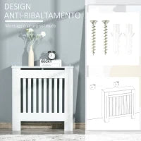 Copritermosifone in Legno Bianco per Caloriferi e Radiatori, con Doghe Verticali e Piano d'Appoggio, 78x19x81cm