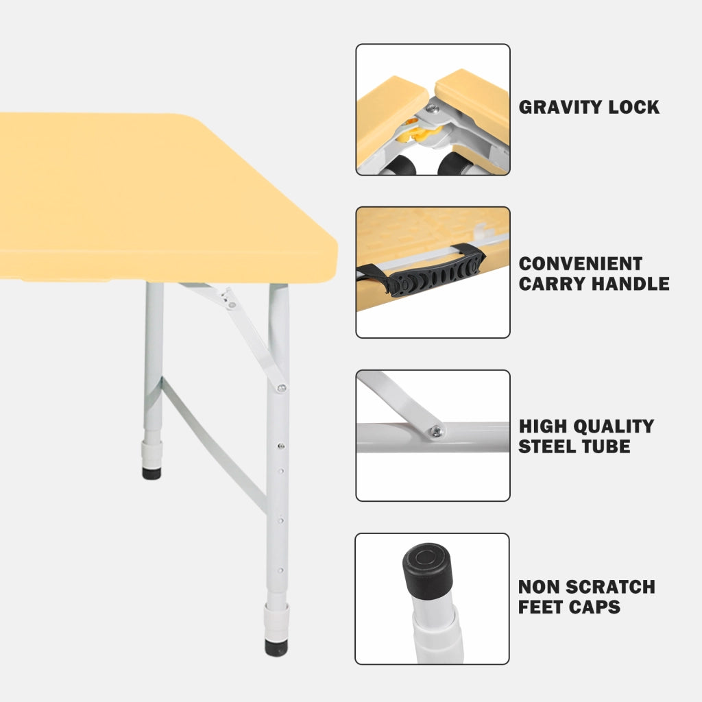 Tavolo Pieghevole Portatile con Manico ¨C MINIMAL ¨C Altezza Regolabile, 125 cm, Giallo