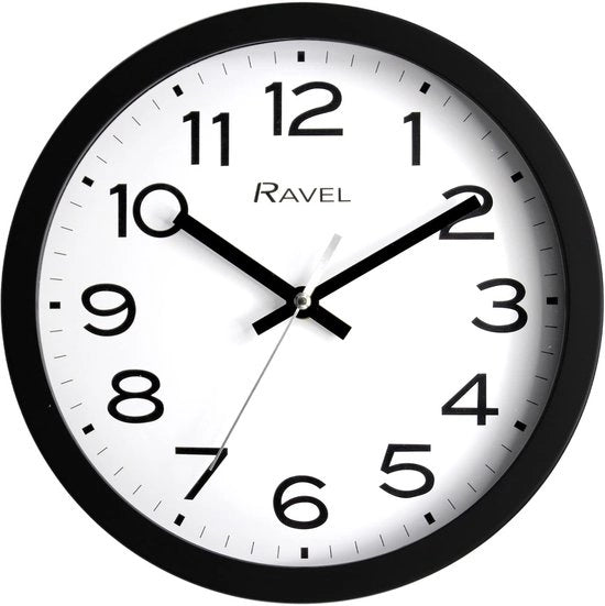 Orologio da Parete Moderno 25cm per Ufficio e Cucina - Analogico Quartz - RWC.25.3 - Nero