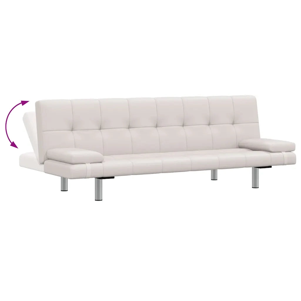 Divano Letto con 2 Cuscini Similpelle Regolabile Bianco Crema  cod mxl 7784