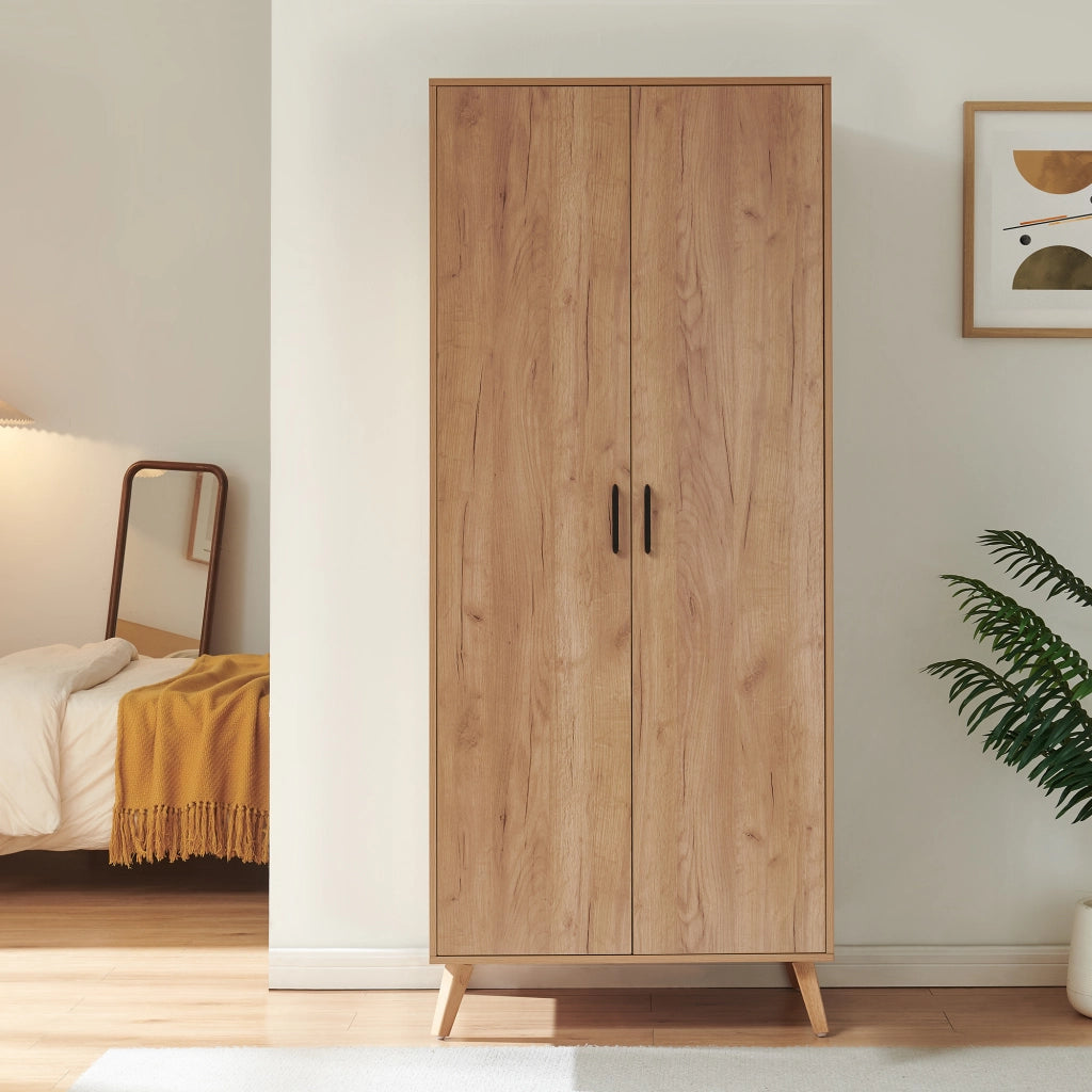 Armadio Guardaroba Norg con 2 Ante e Scomparto 191x80x52 cm - Effetto Rovere [en.casa]