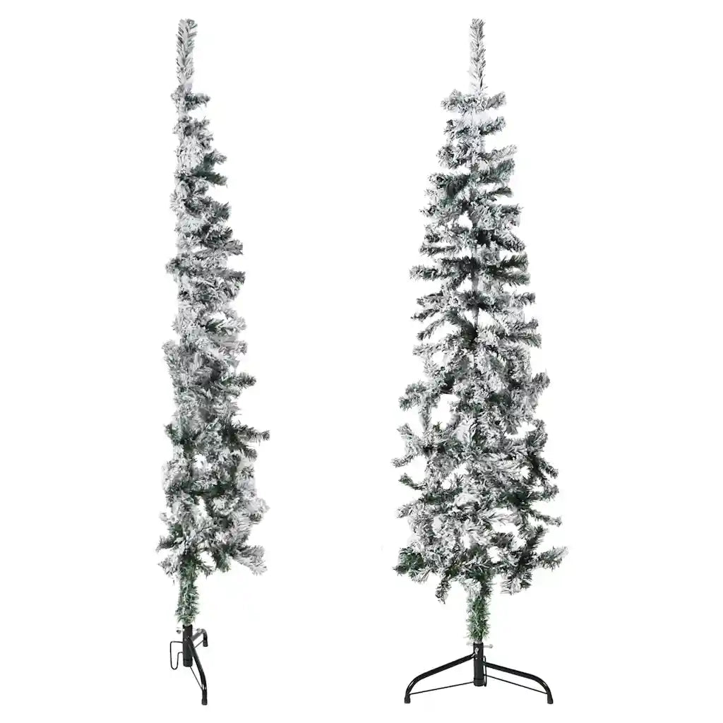 Albero Natale Artificiale Sottile a Metà Neve Fioccata 150 cm 344605