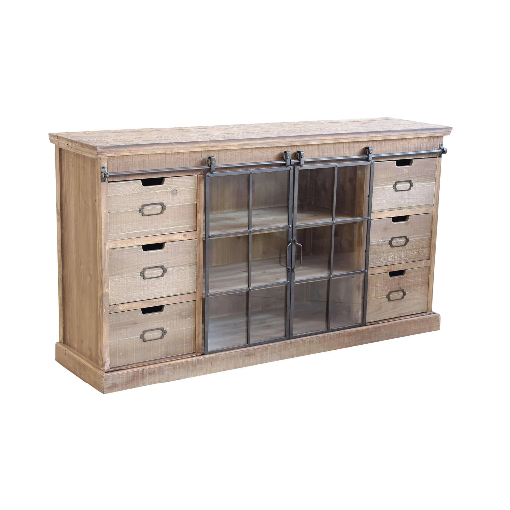 MOBILE IN LEGNO GASTON CON 6 CASSETTI E 2 ANTE IN VETRO 147,5 X 39 X 81,5 CM