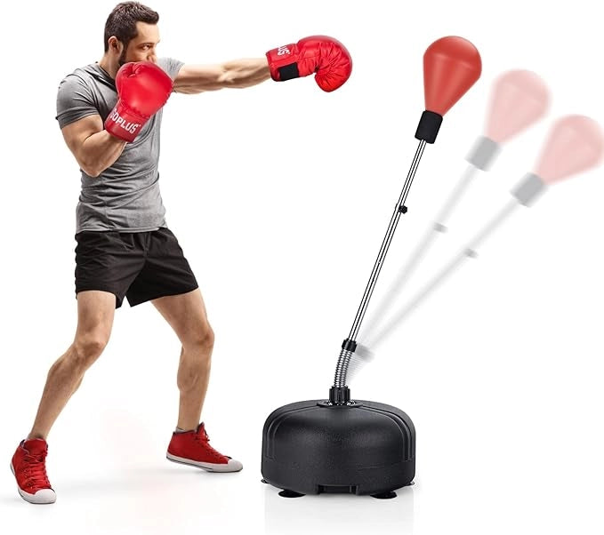 Sacco da Boxe da Terra Regolabile in 4 Posizioni, Sacco da Boxe con Supporto e Base Stabile, Ideale per Adulti e Bambini