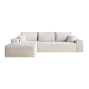 Divano angolare modulare con chaise longue in tessuto a righe, imbottitura in schiuma elastica, bianco 270 cm