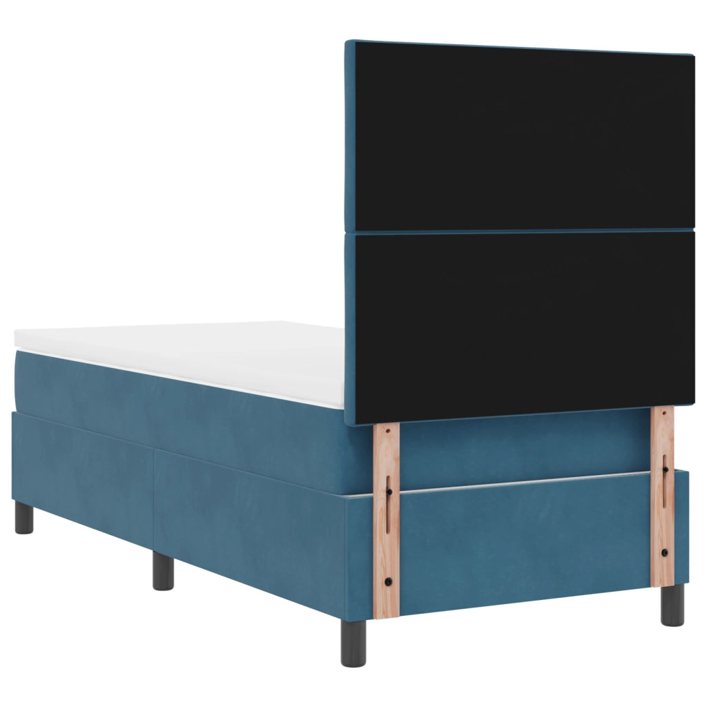Letto Box Spring  con Materasso e LED Blu Scuro 100x200 cm Velluto