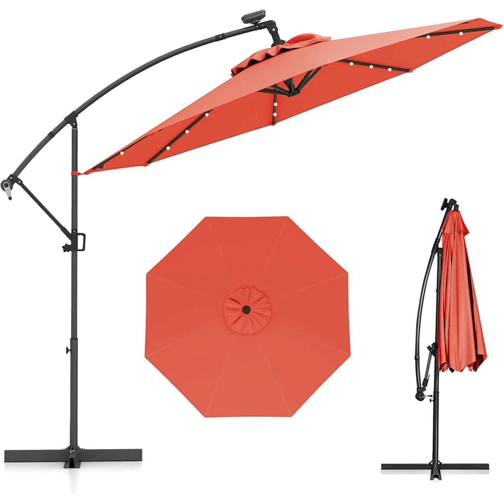 Ombrellone da giardino 300 cm con 32 luci led per piscina e altri spazi esteriori-Ombrellone girevole con inclinazione regolabile esteriori  Arancione