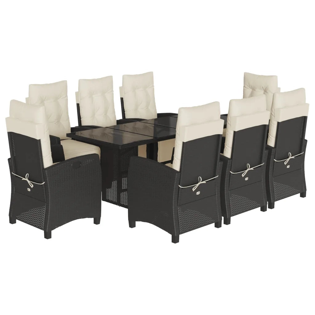 Set da Pranzo da Giardino 9 pz con Cuscini Nero in Polyrattancod mxl 111080