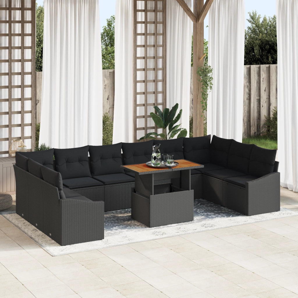 Set di Divani da Giardino 11 Pezzi con Cuscini Rattan Nero
