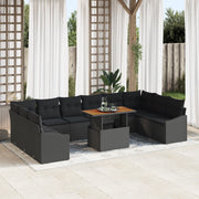 Set di Divani da Giardino 11 Pezzi con Cuscini Rattan Nero