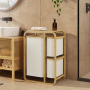 Mobile Portabiancheria Evenes in Bambù e 3 Sacchi Estraibili 70,5 x 49,5 x 33 cm Beige [en.casa]