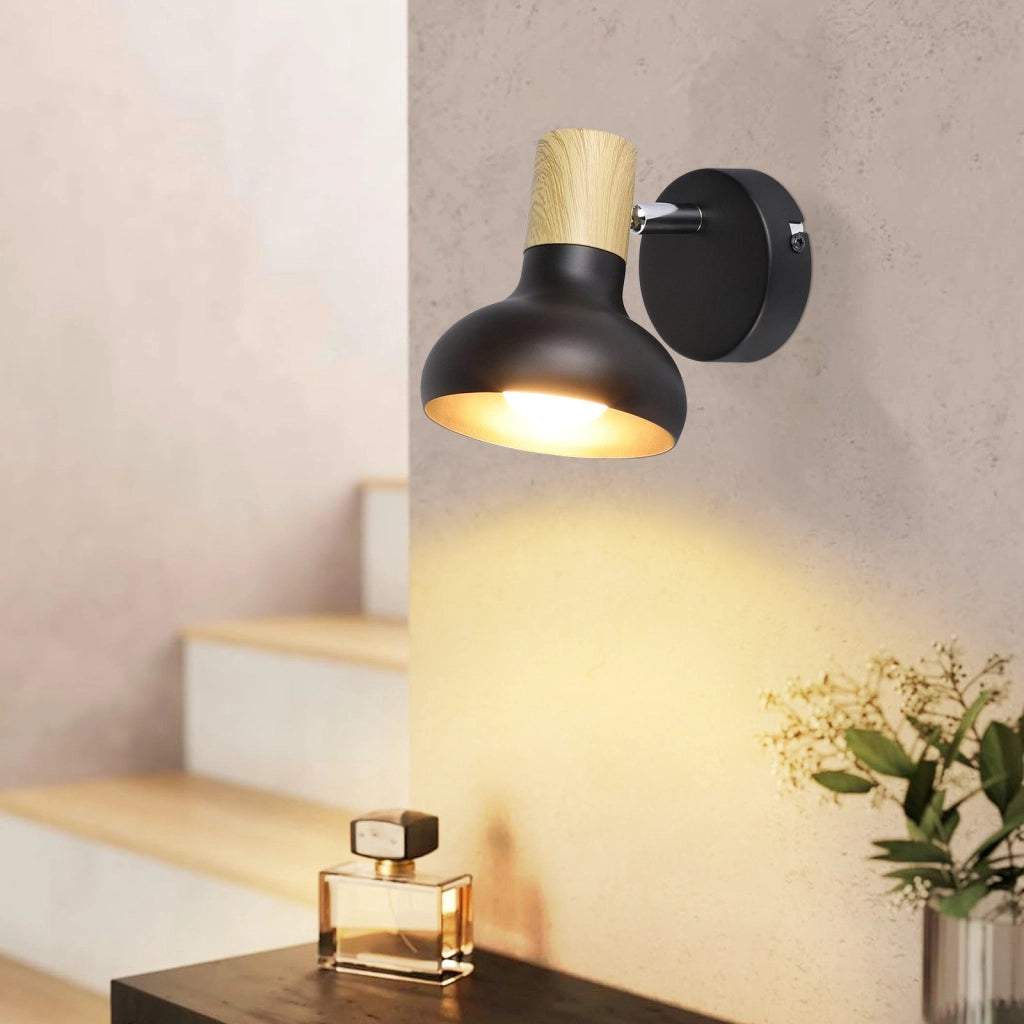 ZMH Faretto da soffitto neri 1 fiamma legno E14 vintage per soggiorno