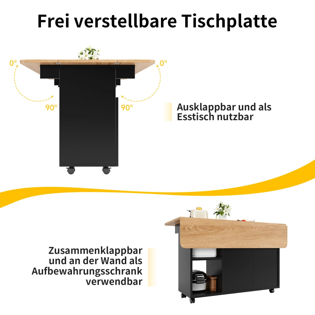 CARRELLO CUCINA Pieghevole 120x30x79,5 cm MDF Nero e Naturale