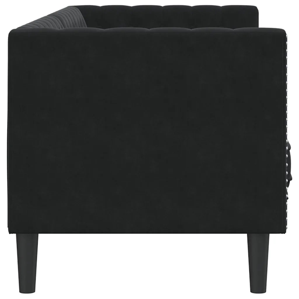 Divano | Divano da soggiorno | Sofa Chesterfield con Rinforzi 3 Posti Nero in Velluto