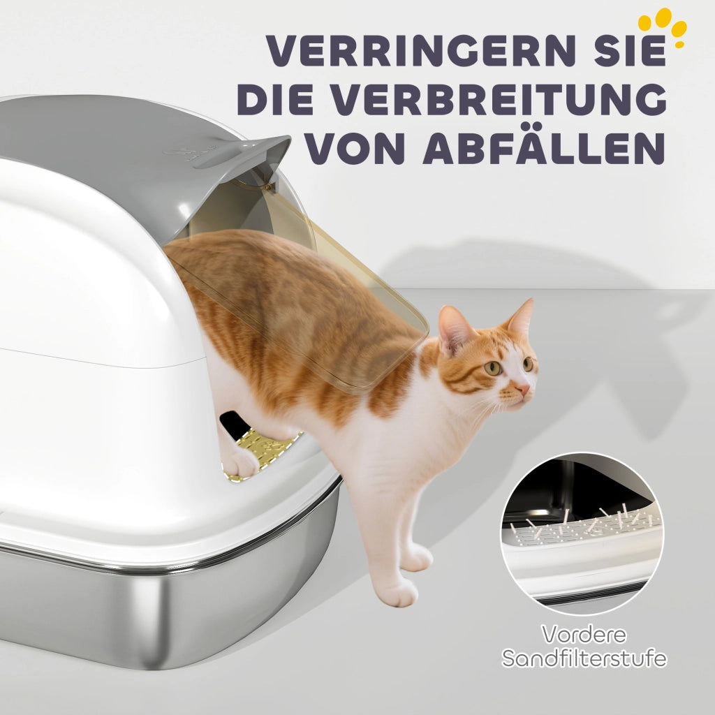 Casetta per Gatti con Coperchio in Acciaio Inossidabile ¨C zephmum ¨C 52x41x42 cm Bianco