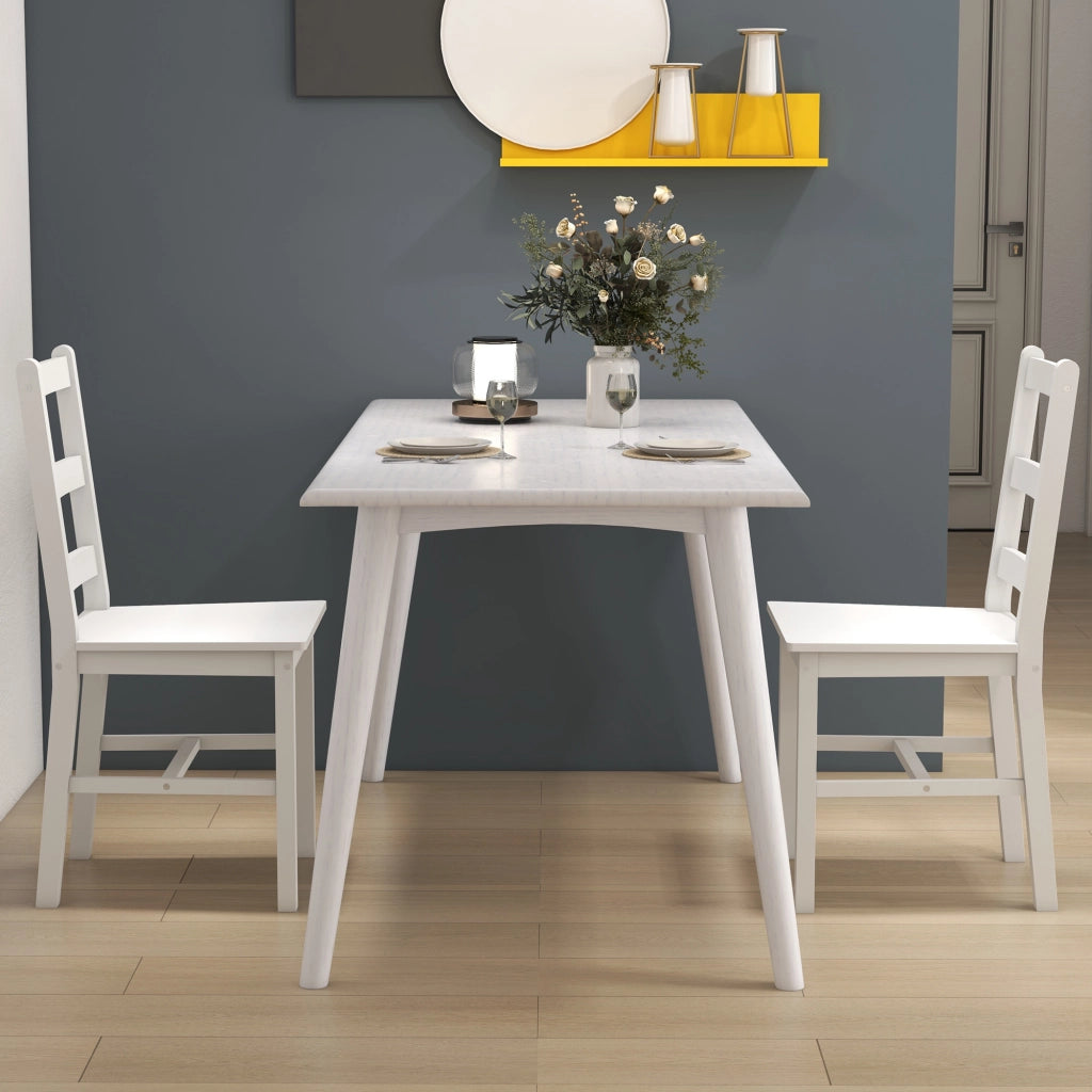 Set di 2 Sedie da Pranzo in Legno con Schienale a Doghe ¨C Zephmum ¨C 41.5x46x90 cm Bianco