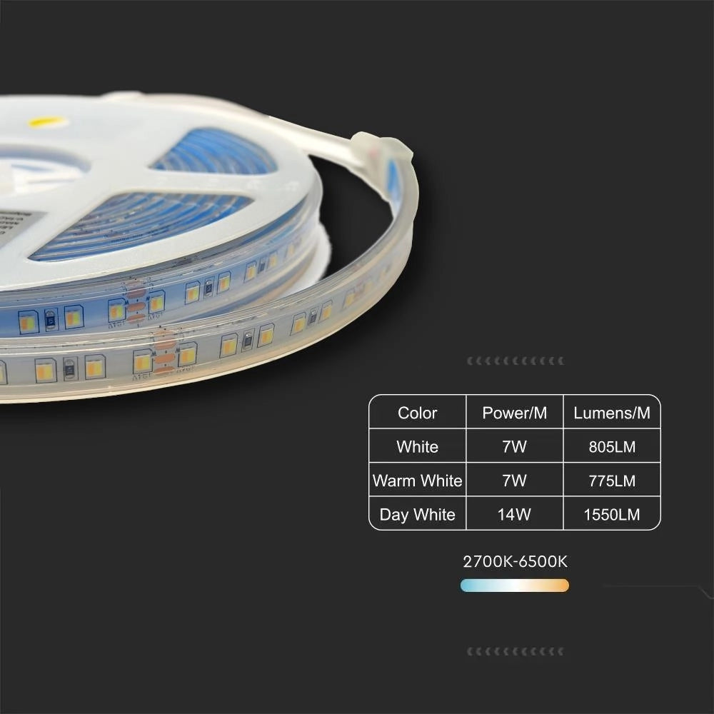 Striscia LED V-TAC SMD2835 24V 120LED CCT IP65 5m 3000-6500K