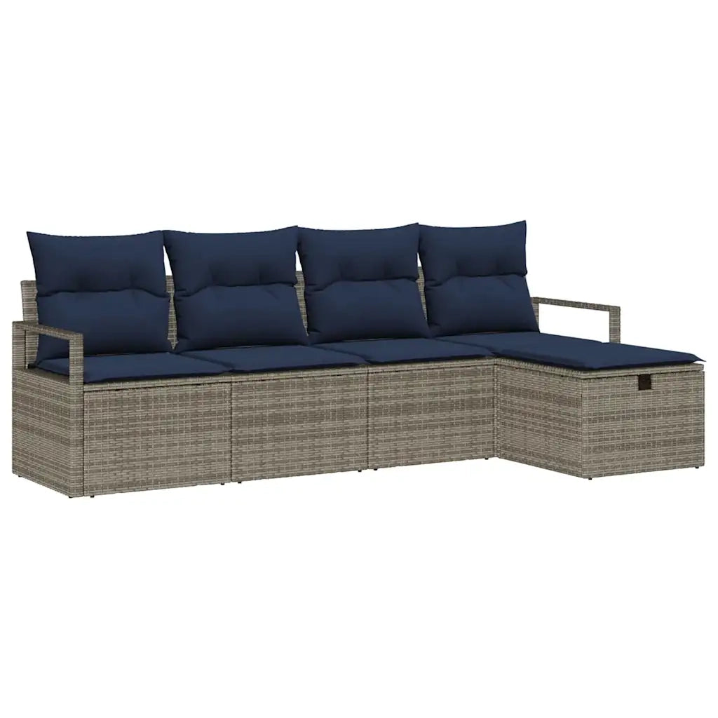 Set di divani con cuscino 5 pcs Grigio e Blu Navy polyrattan