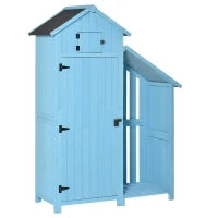 Capanno da Giardino con Ripiano per la Legna da Ardere, Capanno da Giardino con 3 Ripiani, Tetto in Asfalto, Legno di Cedro, 130 x 54.5 x 180 cm, Azzurro Cielo