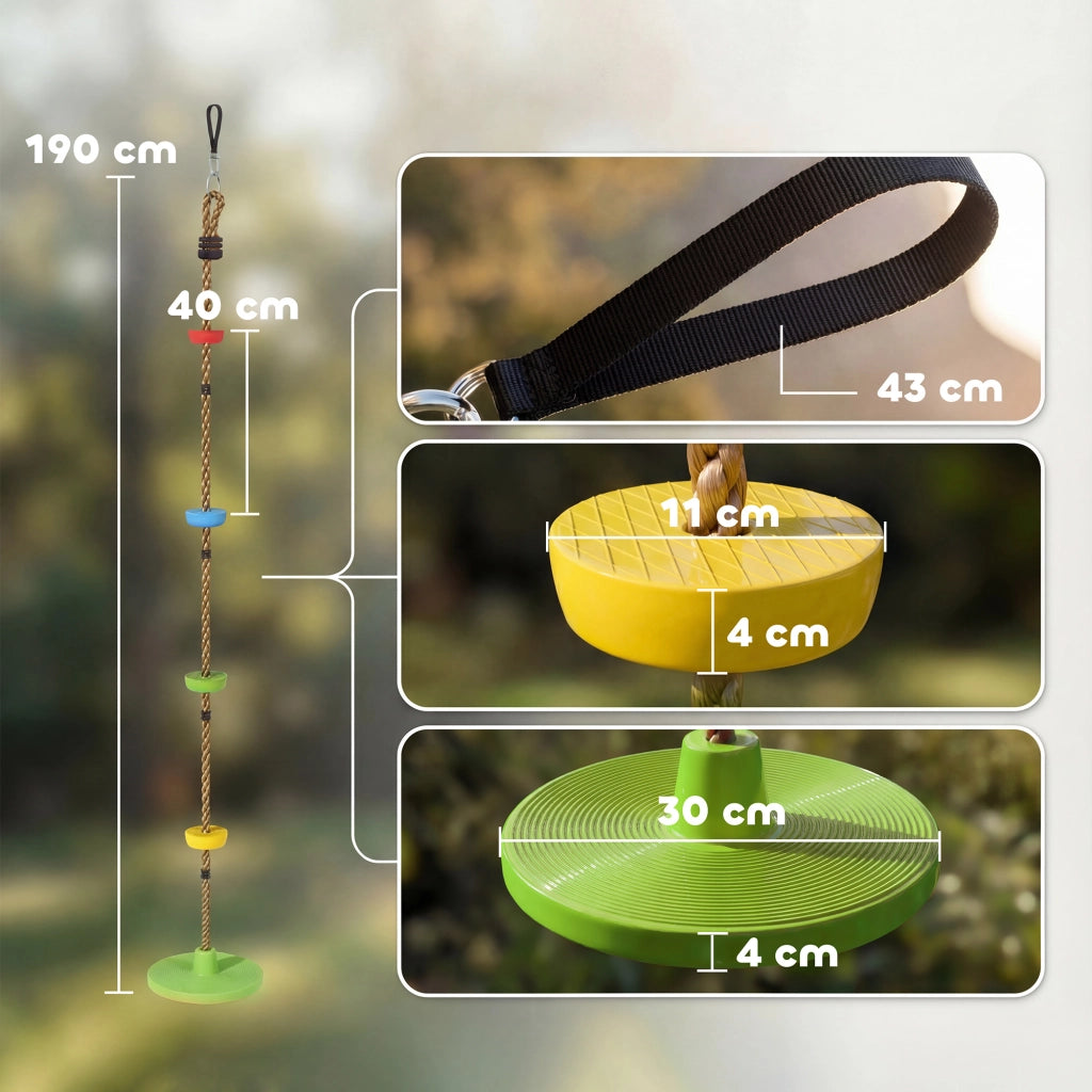 Altalena per bambini con piattaforma e corda ¨C zephmum ¨C Verde