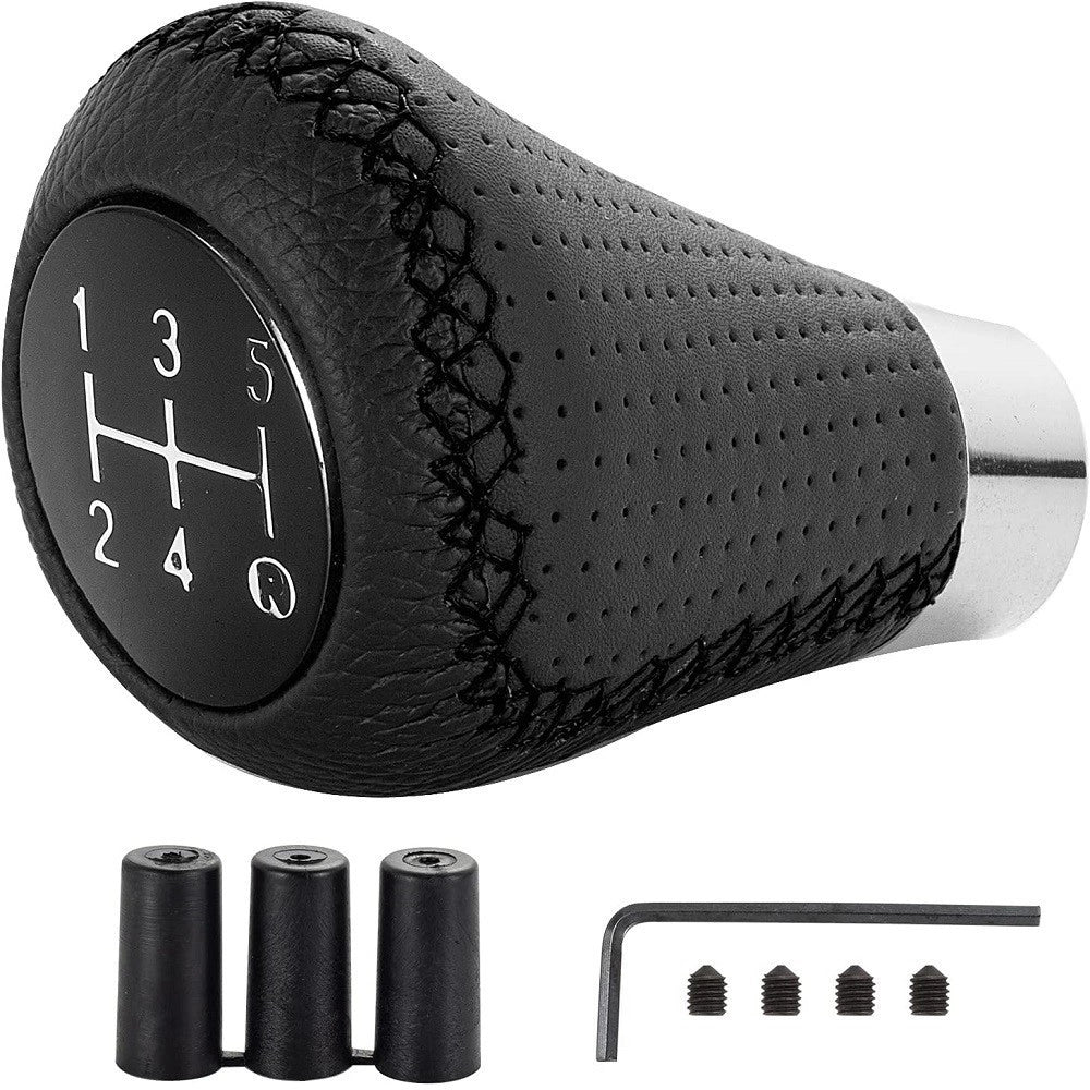 Trade Shop - Pomello Leva Cambio Pelle Universale Per Auto 5 Marce Adattatori 8mm 10mm 12mm -