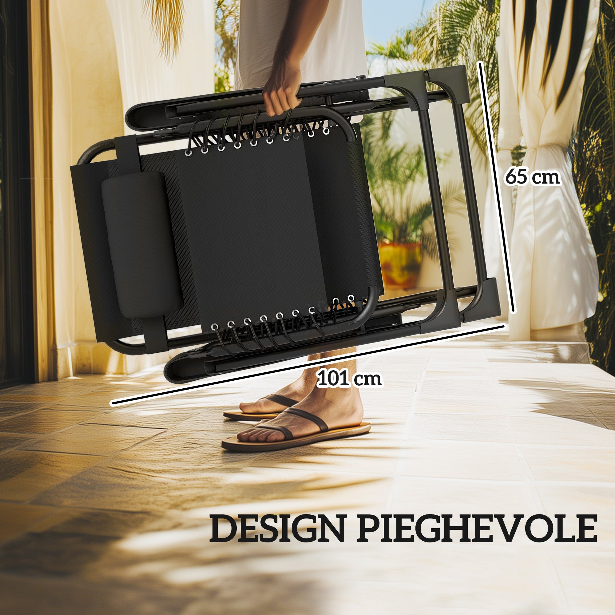 Set 2 Sedie Sdraio a Gravità Zero Pieghevoli con Schienale Regolabile e Tavolino in Texteline Nero