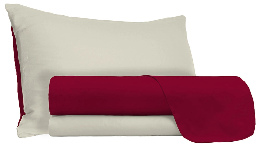 Set Lenzuola 1 Piazza e Mezzo Sopra Sotto e Federe Doubleface Bordeaux/Panna