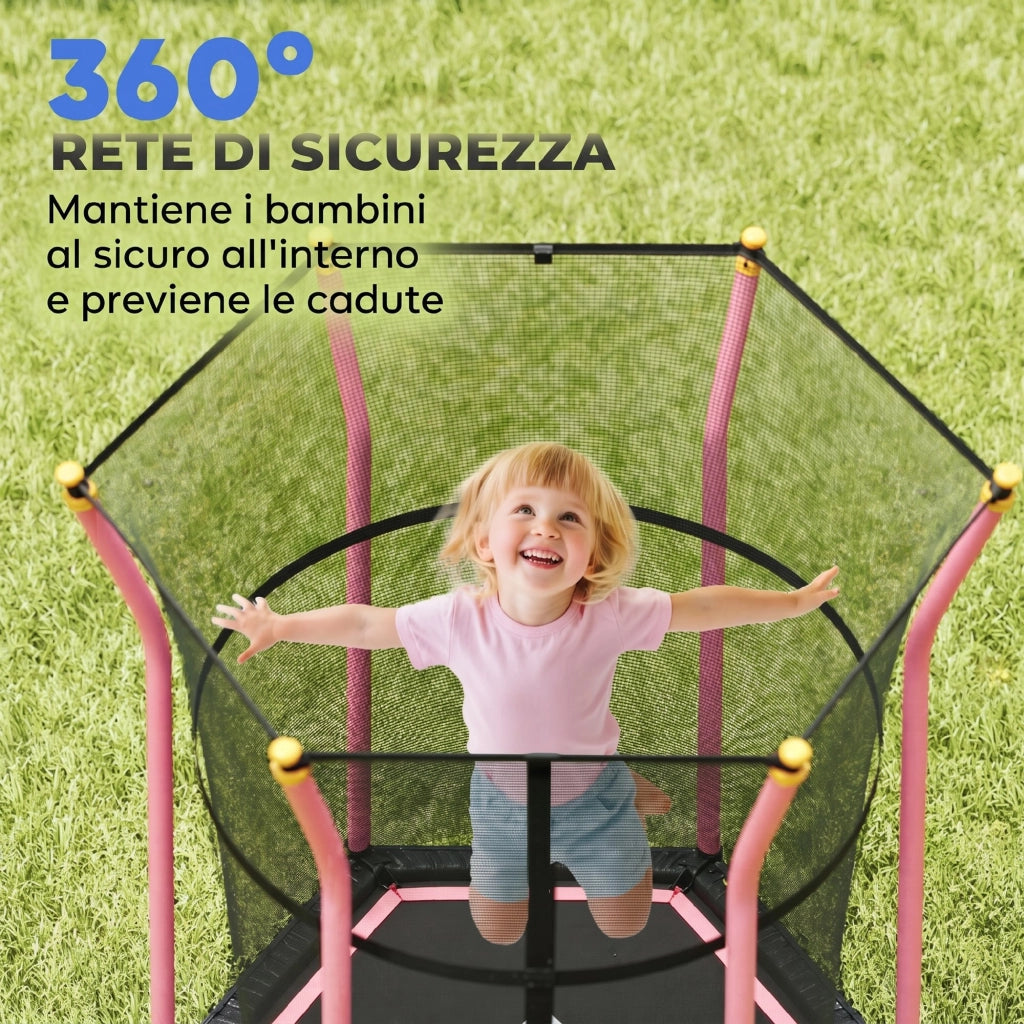 Tappeto Elastico per Bambini con Pali Imbattiti ¨C zephmum ¨C Rosa 163.5x190 cm