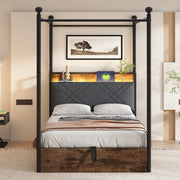 DESMIU Letto singolo 90 × 190 cm 1 posto con vano contenitore, LED, USB e Type-C, senza materasso, nero