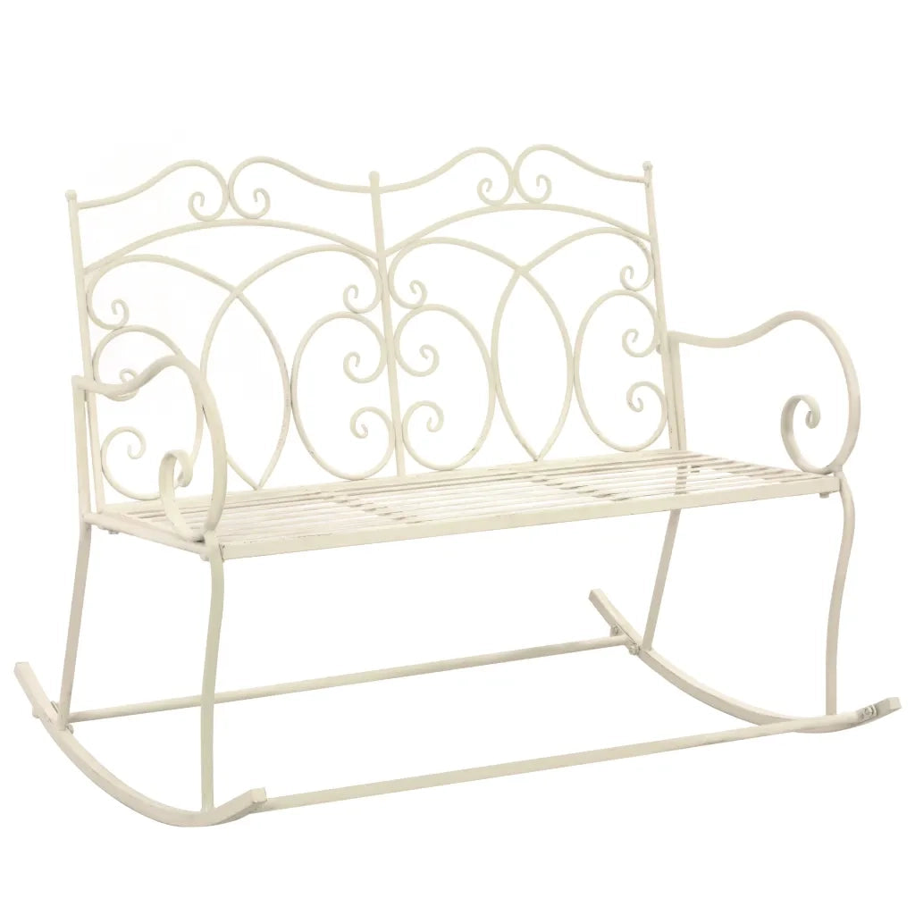Panchina da Giardino 104 cm in Ferro Bianco Anticato cod mxl 52730