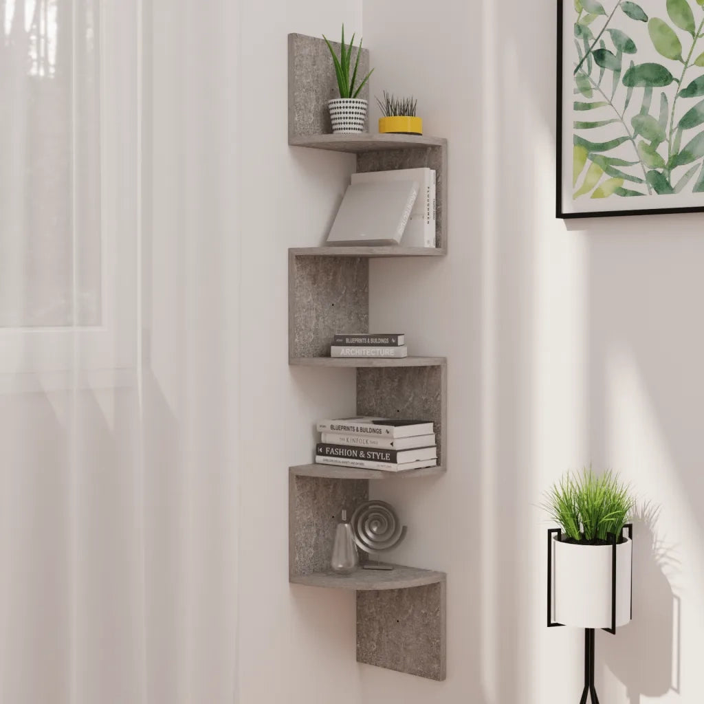 Scaffale Angolare a Muro Grigio Cemento 19x19x123cm Multistrato 326835
