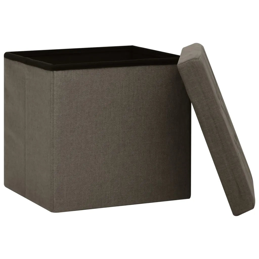 Pouf con Contenitore Pieghevoli 2 pz Marroni in Simil Lino 338774