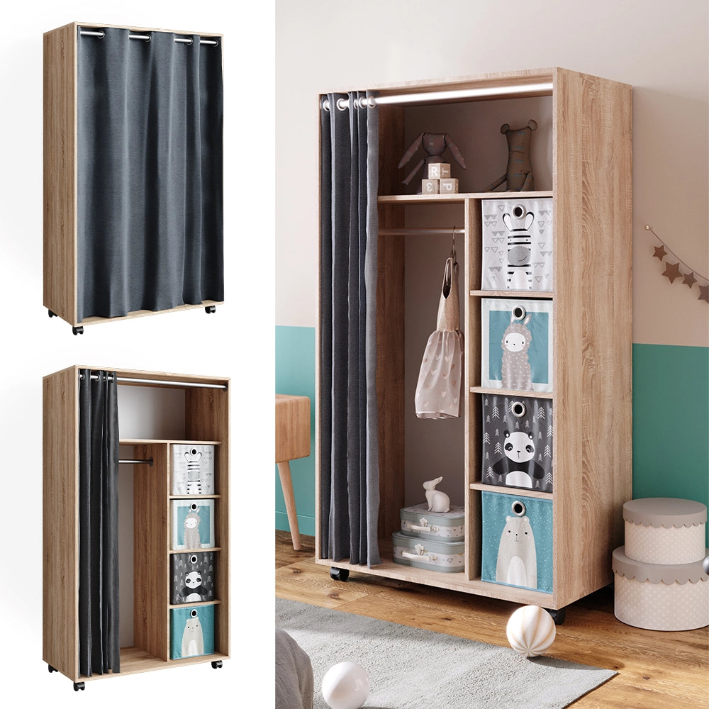 Vicco Armadio multifunzione Sonoma 100 x 168 cm aperto, con rotelle