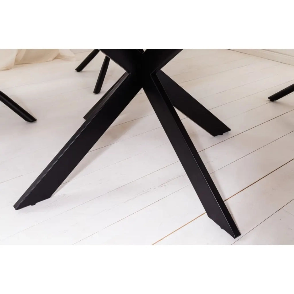 Tavolo da pranzo SOLARA 130 cm – Piano rotondo in acacia massiccia e gambe in metallo nero – Stile industriale chic