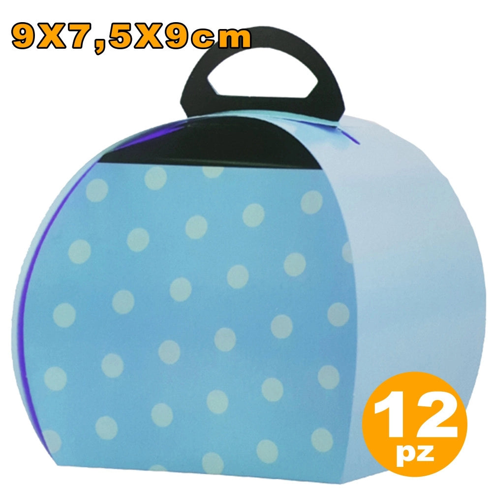 Trade Shop - 12 Scatole Pois Porta Torta Dolce Confetti Compleanni Nascita Battesimo Feste - Azzurro