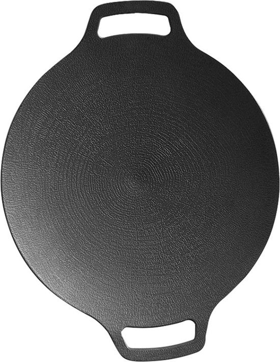 Padella Teppanyaki - Smalto Antifrizzione - Alluminio Rivestito - BBQ Coreano - Maniglie a Doppia Presa - Cassetto Grill a Disco Rotonda - Fornello a Gas - Cottura Radiante - Fornello Induzione