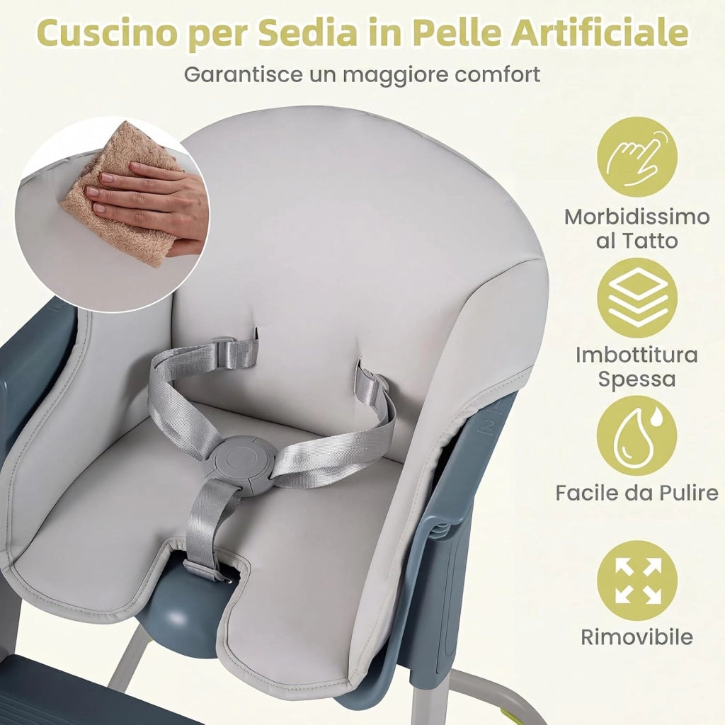Seggiolone Pappa in PP, con Vassoio e Cuscino Rimovibili | Seggiolone Alto per Bambini, Cintura di Sicurezza, Barriera Anticaduta e Poggiapiedi per Neonati 6-36 Mesi