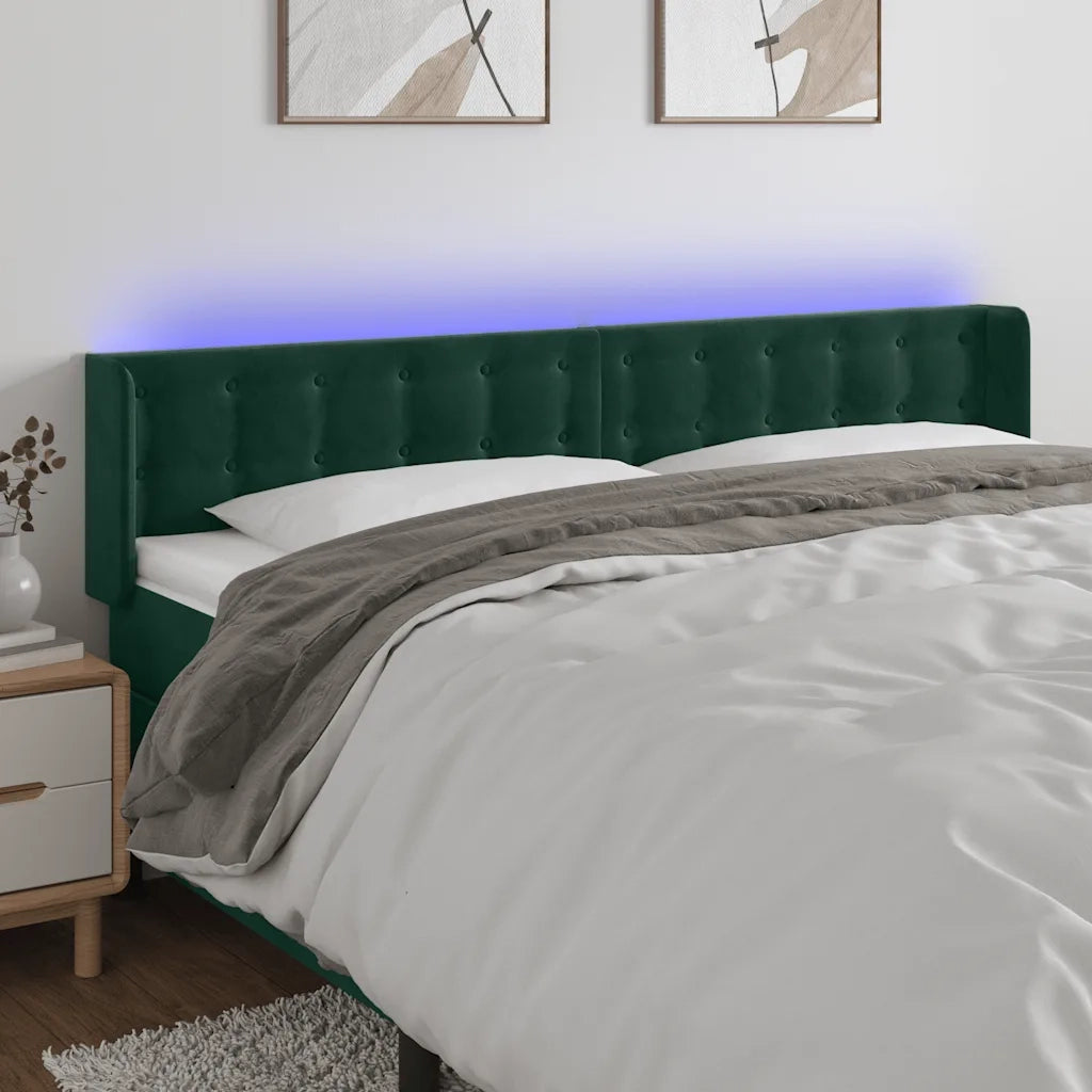 Testiera a LED-Testata con LED Verde Scuro 163x16x78/88 cm in Velluto 113430