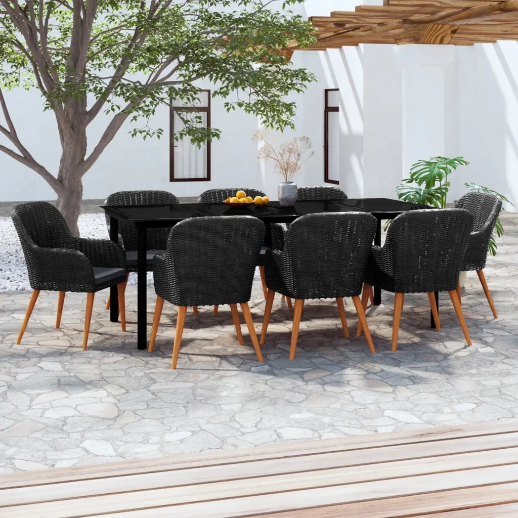 Set Mobili da Pranzo per Giardino 9 pz con Cuscini Nero cod mxl 42187