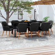 Set Mobili da Pranzo per Giardino 9 pz con Cuscini Nero cod mxl 42187
