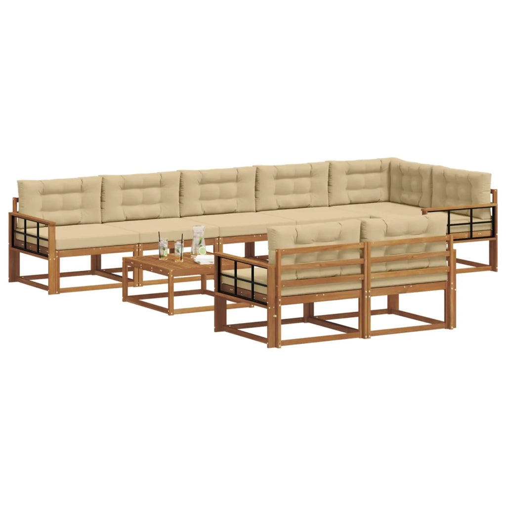 Set di divani da esterno con cuscino 9 pcs Naturale e Beige 3367801