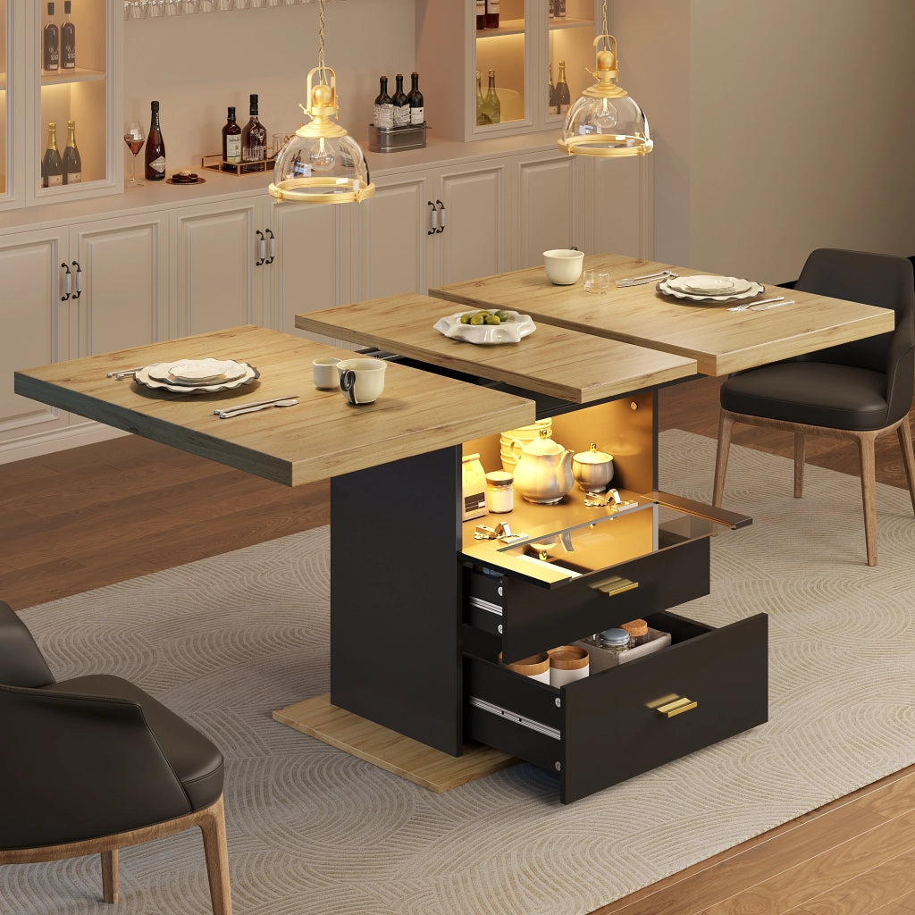Tavolo allungabile con 2 cassetti e LED piano in MDF e metallo per cucina soggiorno e balcone nero effetto legno
