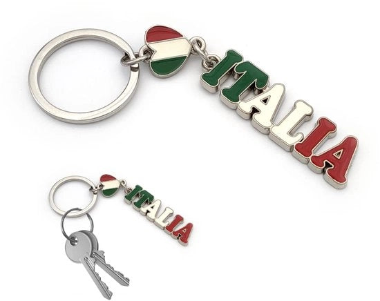 Accessorio per chiave con anello e bandiera italiana, in metallo, accessorio unisex, idea regalo