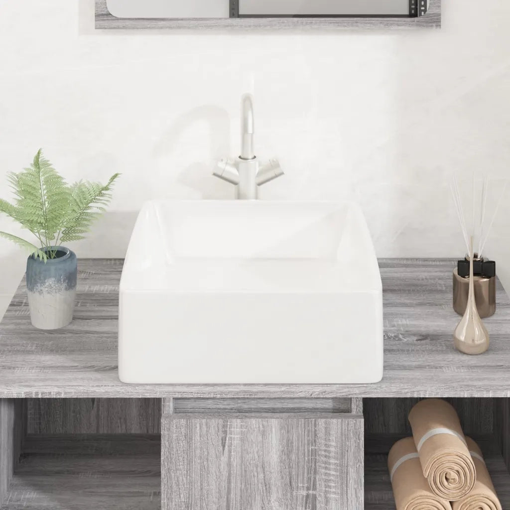 Lavandino-Lavabo-Lavello Bianco 37x37x13 cm in Ceramica Quadrato